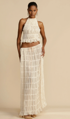 Two-Piece Set Chiffon Pleated Long Dress with Halter